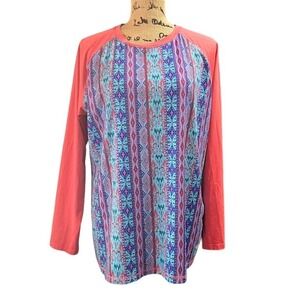 Reel Legends XL Long Sleeve Performance Shirt Aztec Diamond Print Coral Blue